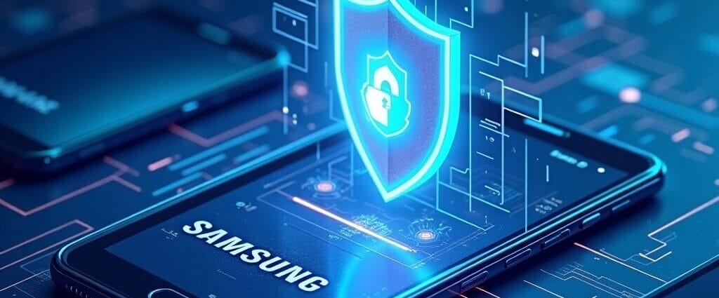 Samsung phone with digital security shield and lock icon | Cyberinsure.sg