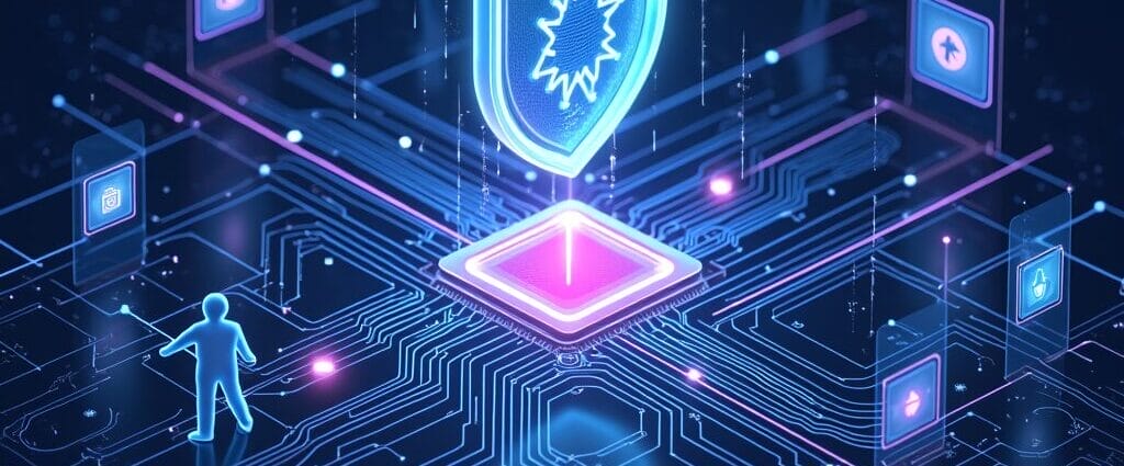 Cybersecurity shield protecting digital data on a circuit board. | Cyberinsure.sg