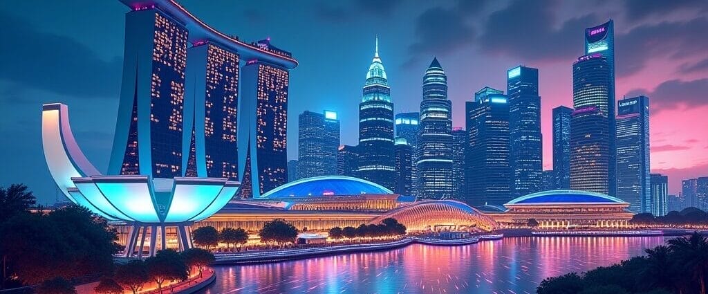 Night view of Singapore's Marina Bay Sands and city skyline, illuminated with vibrant lights. | Cyberinsure.sg