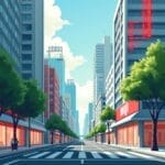 Modern cityscape with tall buildings and trees lining a wide, empty street | Cyberinsure.sg
