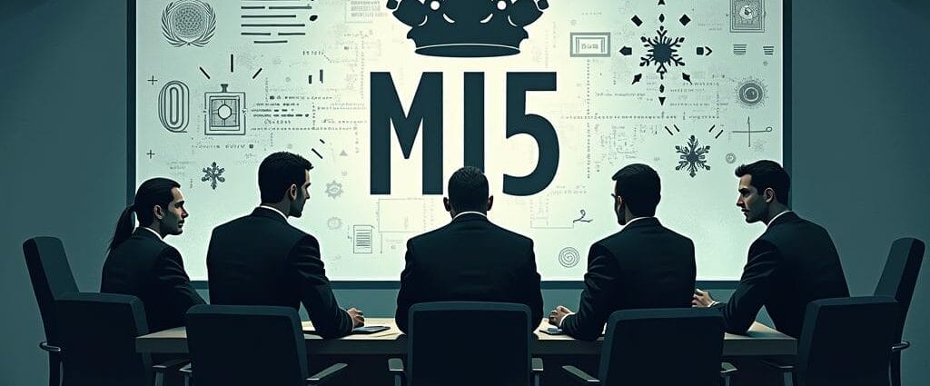 MI5 meeting in a dark room, with the MI5 logo and crown on the screen. | Cyberinsure.sg