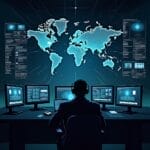 Cybersecurity analyst monitoring a global network for threat detection. | Cyberinsure.sg
